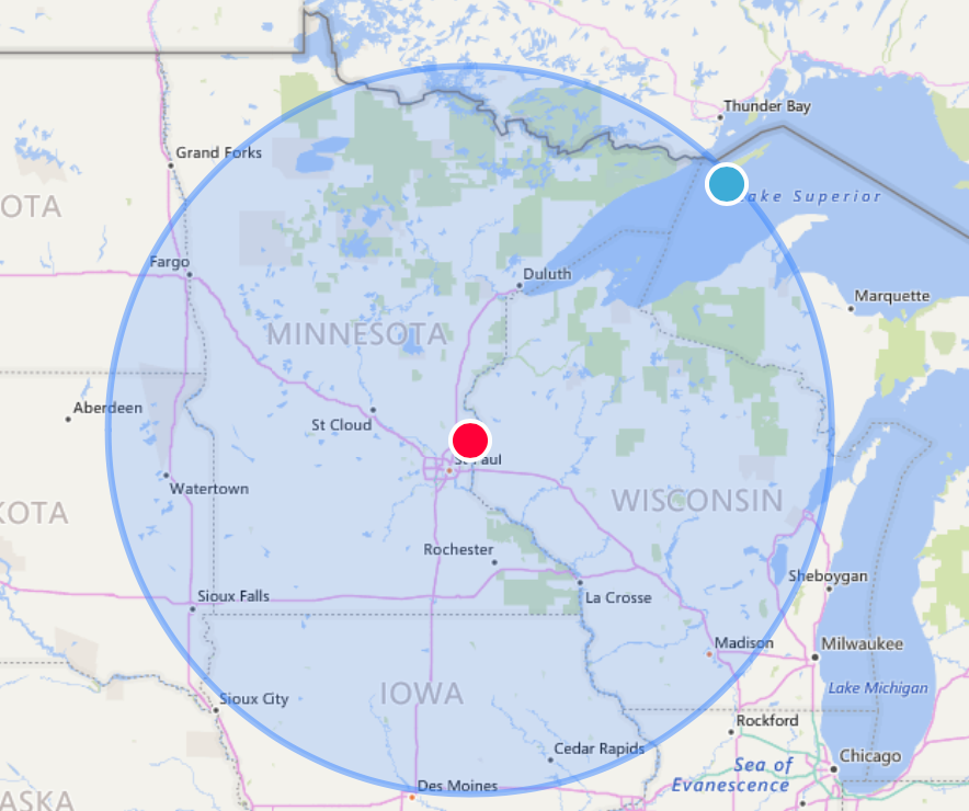 150 and 200 mile radius from our office in Scandia, Minnesota