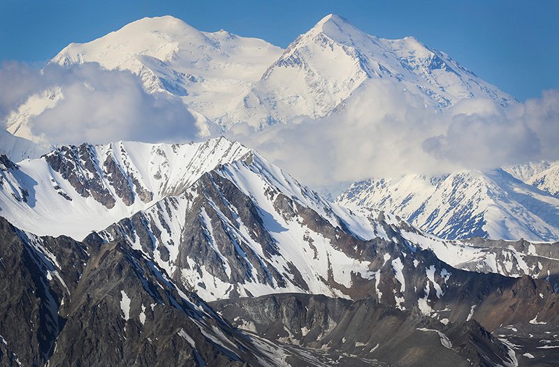 View of Denali with snow covered peaks