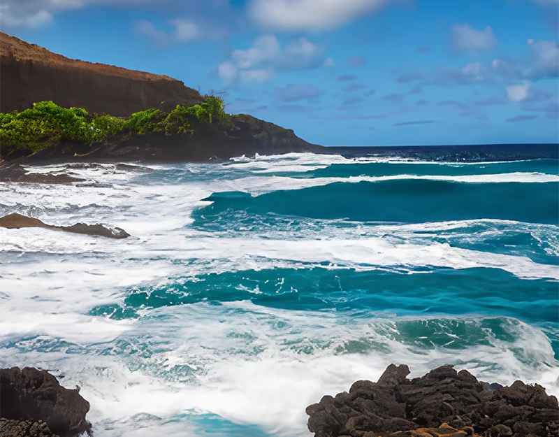 Rocky Hawaiian coastline, with ocean waves